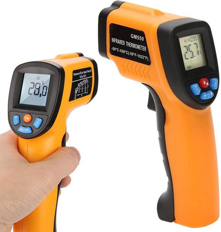 Ariko Infrarood Laser Thermometer Oppervlakte thermometer Contactloos Laser pointer Blacklight LCD Scherm Incl Batterijen Oranje tot 550º
