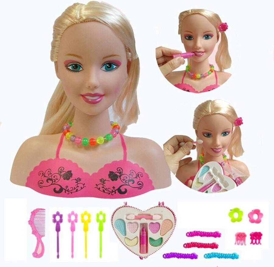 Ariko Kaphoofd Stylingshoofd met make-up set en haar-accessoires 24 delig 22cm