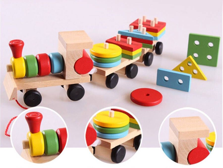 Ariko XL Houten Trein met blokken en vormen Blokkentrein Speelgoedtrein Educatie met vormen en kleuren