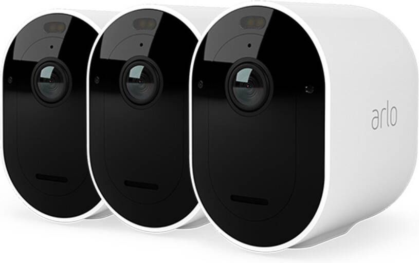 Arlo Pro 4 draadloze WiFi-beveiligingscamera voor buiten 2K HDR 160˚ kleurennachtzicht sirene & spotlight bewegingsdetectie 2-weg-audio 6 mnd batterij incl. proefp. Secure 3 IP-Camera's wit