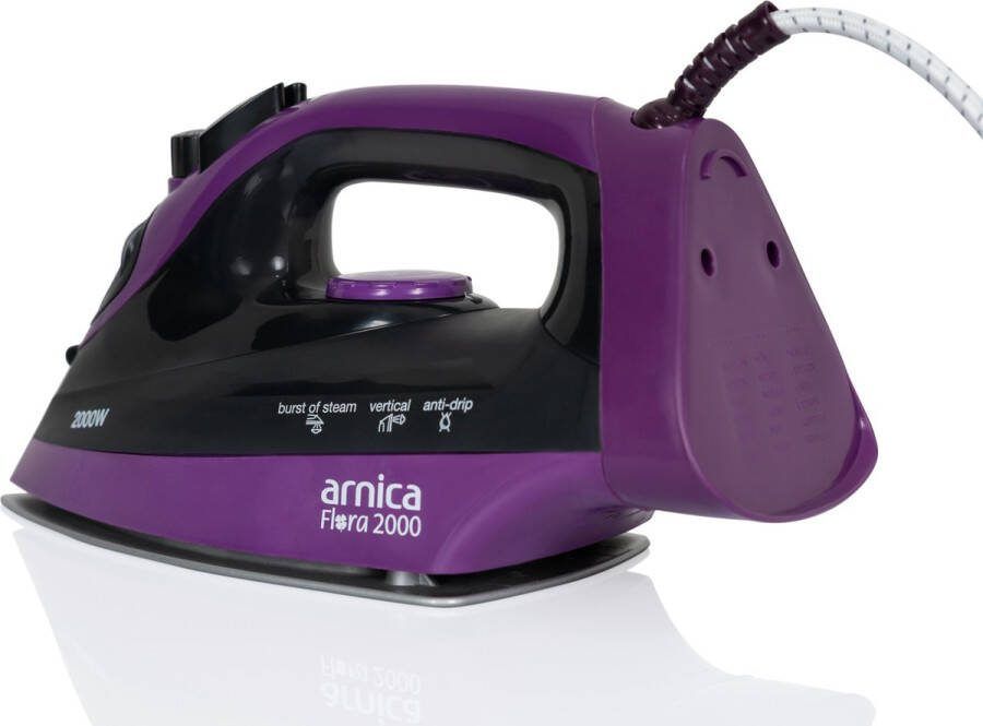 Arnica Flora Strijkijzer 2000 W Stoomstrijkijzer Krachtige Stoom Keramische Zool Anti-drup Paars Zwart