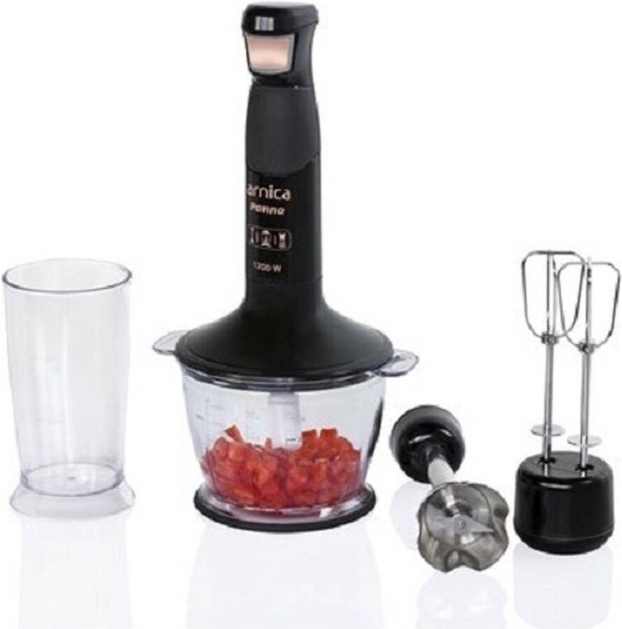 Arnica Panna Staafmixerset Zwart 1200 W Roestvrijstalen Messen 1 3 L Capaciteit Ergonomisch Ontwerp
