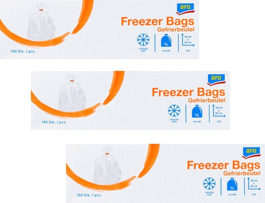 ARO Diepvrieszakjes 1 liter 300 diepvrieszakken (3 x 100) Transparant Vershoudzakjes voor in de vriezer Lekvrij Boterhamzakjes voordeelpakket
