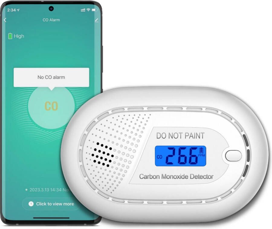 Aroha Slimme WiFi CO melder met 10 jaar batterij Koppelbaar met Tuya & Smart Life app via WiFi Smart Koolmonoxidemelder Koolstofmonoxidemelder Koolmonoxide gas meter & CO gas detector