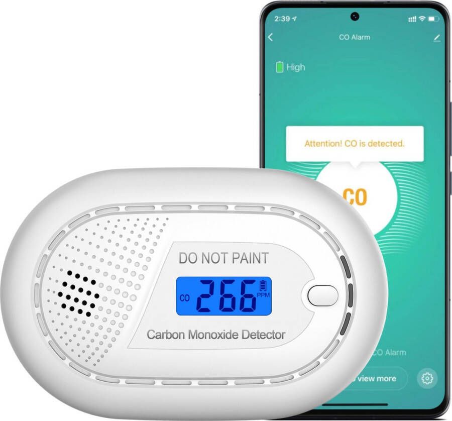 Aroha Slimme WiFi CO melder met 10 jaar batterij Koppelbaar met Tuya & Smart Life app via WiFi Smart Koolmonoxidemelder Koolstofmonoxidemelder Koolmonoxide gas meter & CO gas detector