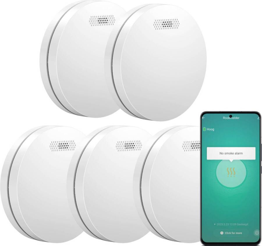 Aroha Smart Connect Rookmelder 10 jaar batterij Slimme rookmelder WiFi Smart brandmelder met app Tuya Smart & SmartLife Multipack 5 set