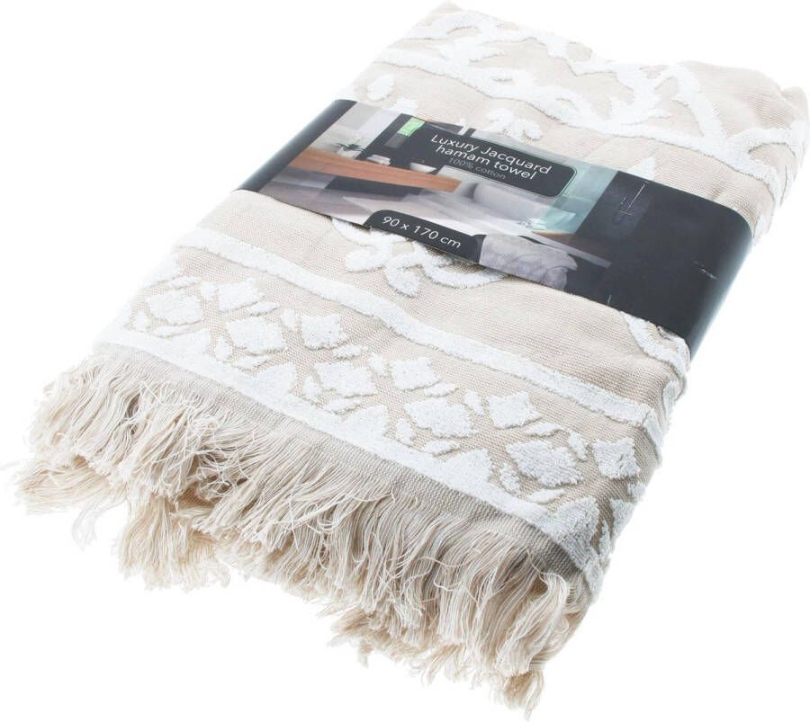 Arowell Luxe Jacquard Hamamdoek Fouta Hammamdoek 100% Katoen 90 x 170 cm Beige