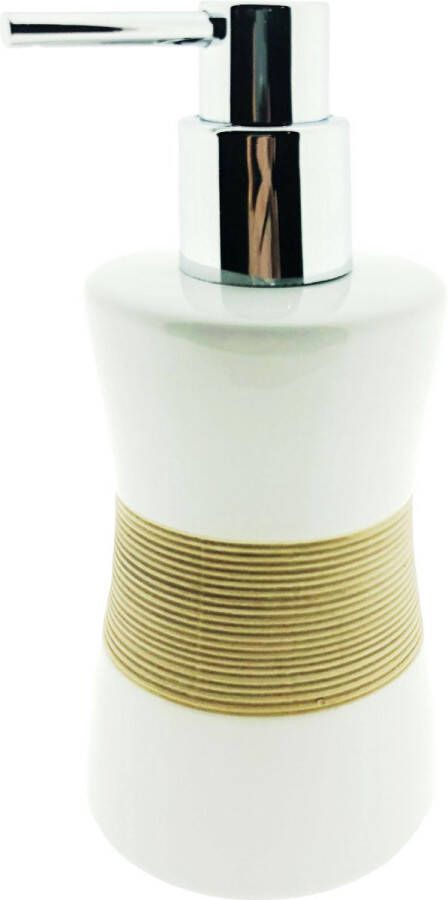 Benza Arowell zeepdispenser keramiek met ribbels Wit Zand Ø 8 x 17 cm