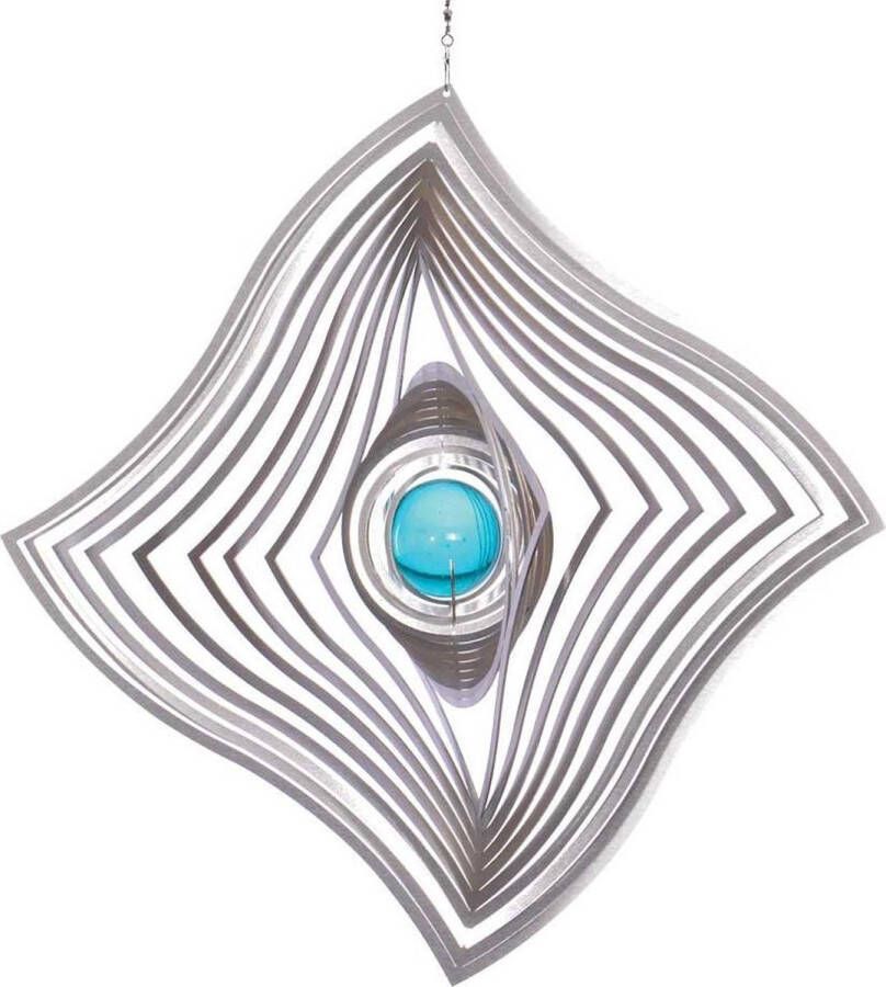 Art Bizniz BlinQ Art Windspinner Vlag RVS 185x185mm Glaskogel 35mm turkoois