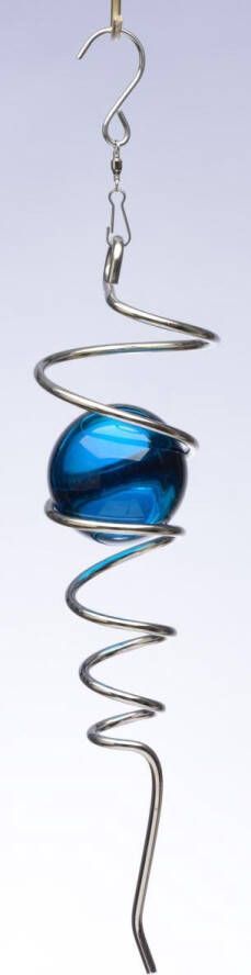 Art Bizniz Spin Art windspinner spiraal twister RVS 26cm lang glaskogel 50mm blauw