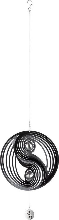 Art Bizniz Windspinner Yin Yang RVS zwart zilver -25 cm rond hoogte met koord 90 cm