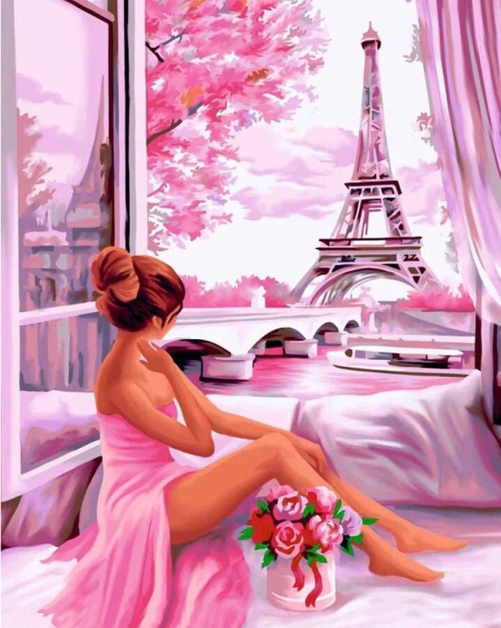 Art City Diamond painting op kader Pink dawn 40x50 cm Ronde Steentjes