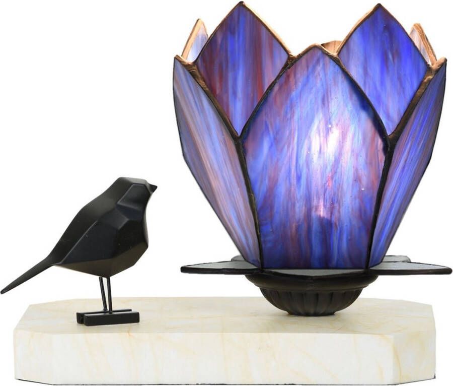 Art Deco Trade Coloured by Art Deco Trade Tiffany tafellamp sculptuur Ballade van een Vogel Blue Lotus