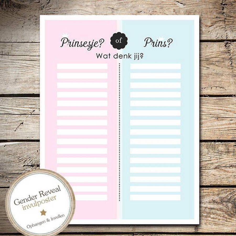 Art Foto Service Groep HS003 Gender Reveal Baby Gender Reveal Party Geslachtsbepaling Babyshower Prinsesje of Prinsje? (invul)poster HS003