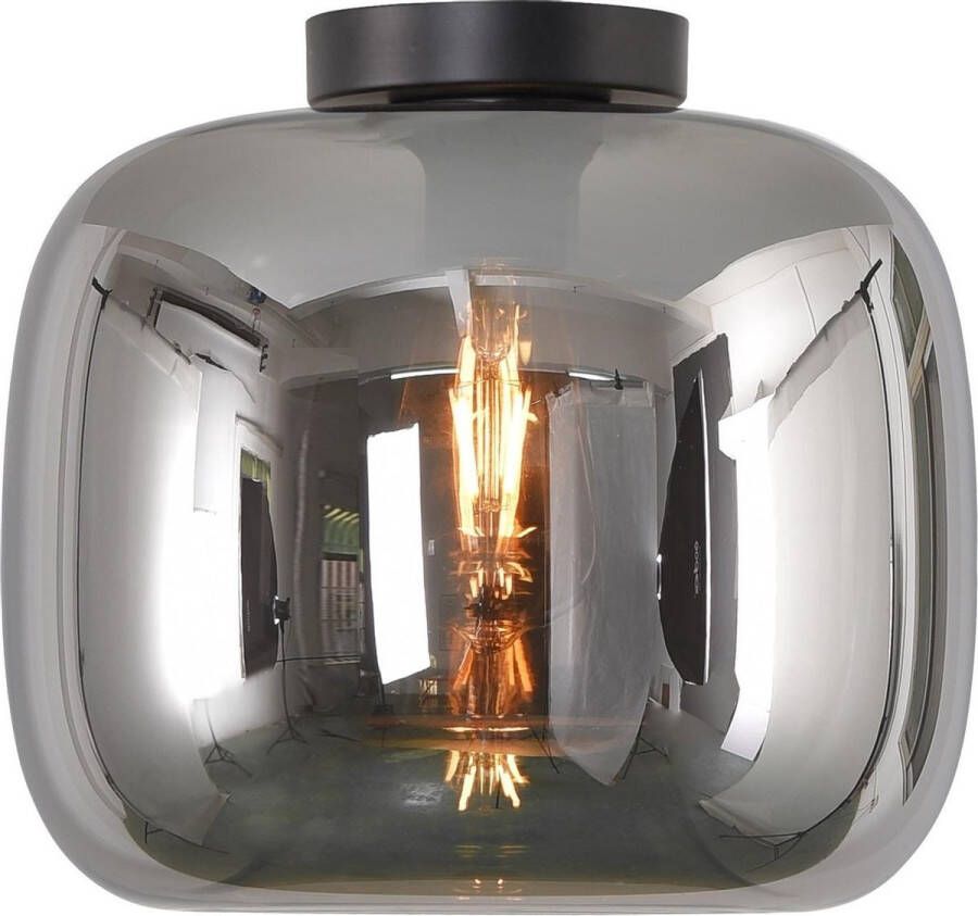 Artdelight Plafondlamp Preston Zwart & Smoke Glas 28cm