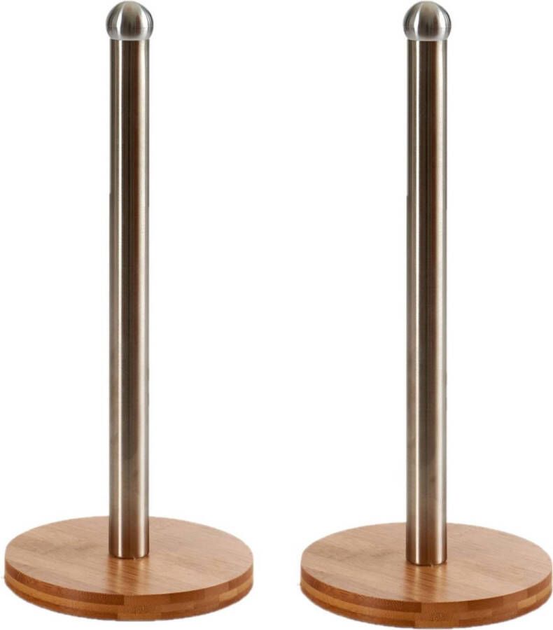 Arte r 2x stuks bamboe houten keukenrolhouders rond 15 x 33 cm Keukenpapier keukenrol houders van hout