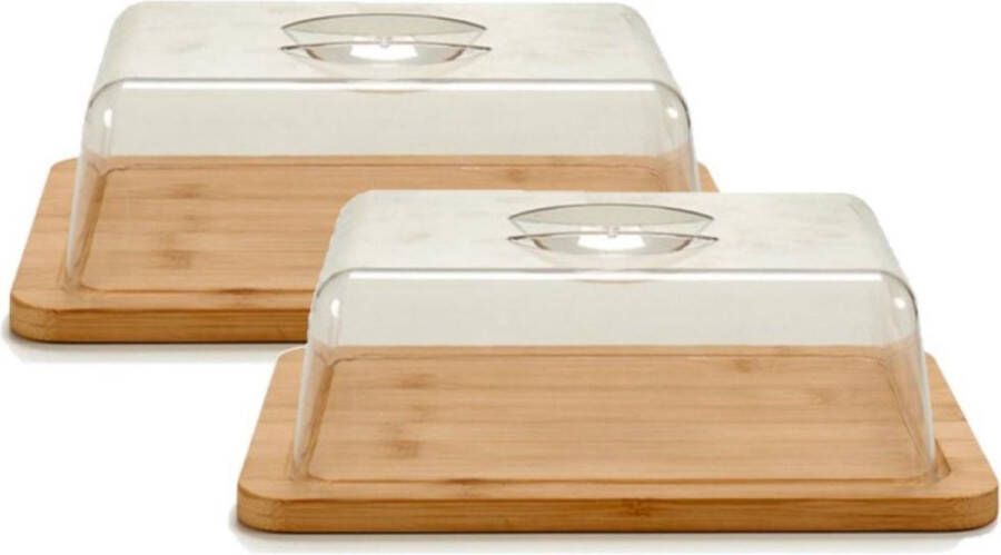 Arte r 2x stuks kaas snijplanken serveerplanken opbergdozen rechthoek met deksel 25 x 19 cm Kaasplanken Kaas serveren en bewaren