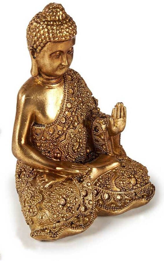Arte r Boeddha beeld polyresin goud 18 cm voor binnen rust houding
