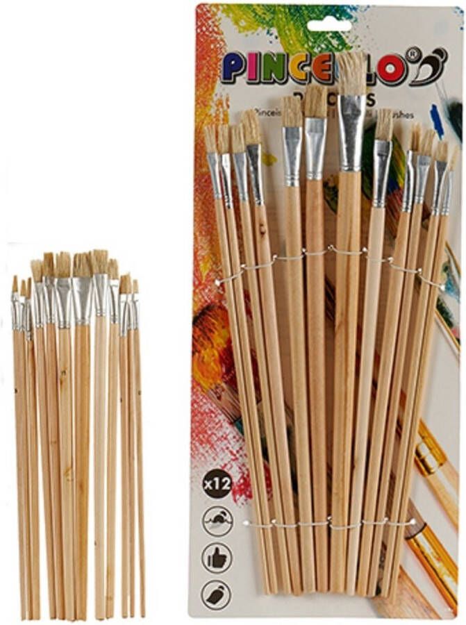 Arte r Hobby knutselen houten penselen set platte kop 12 stuks penseel formaten