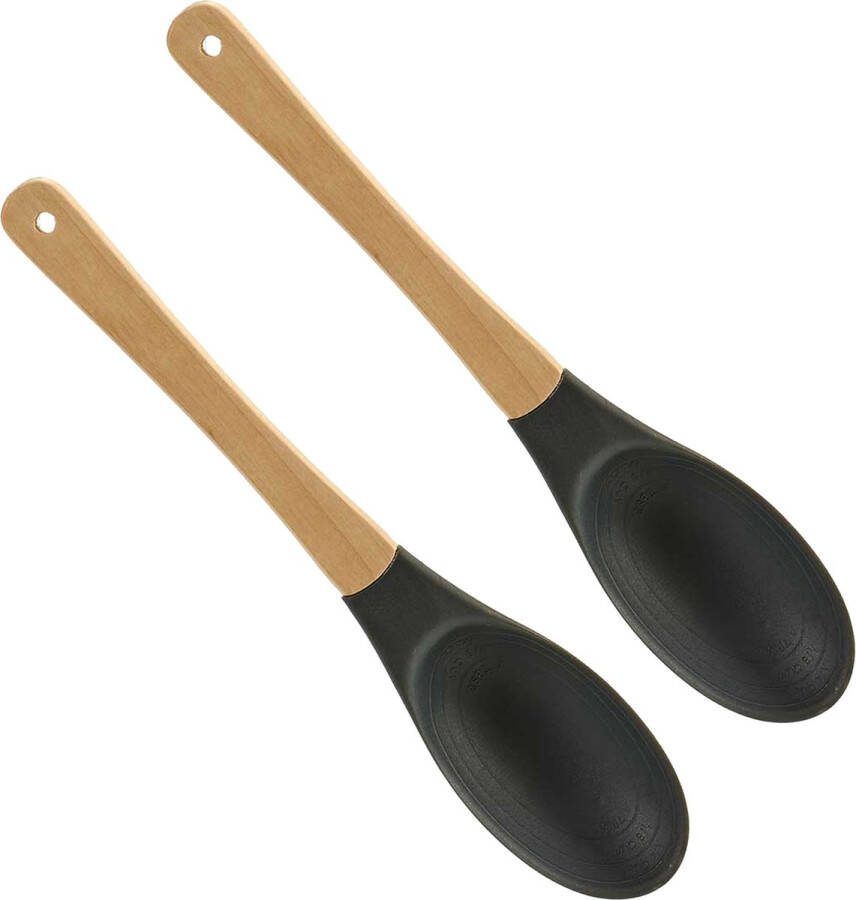 Arte r Kook keuken gerei 2x opschep lepel zwart bruin kunststof hout 35 cm