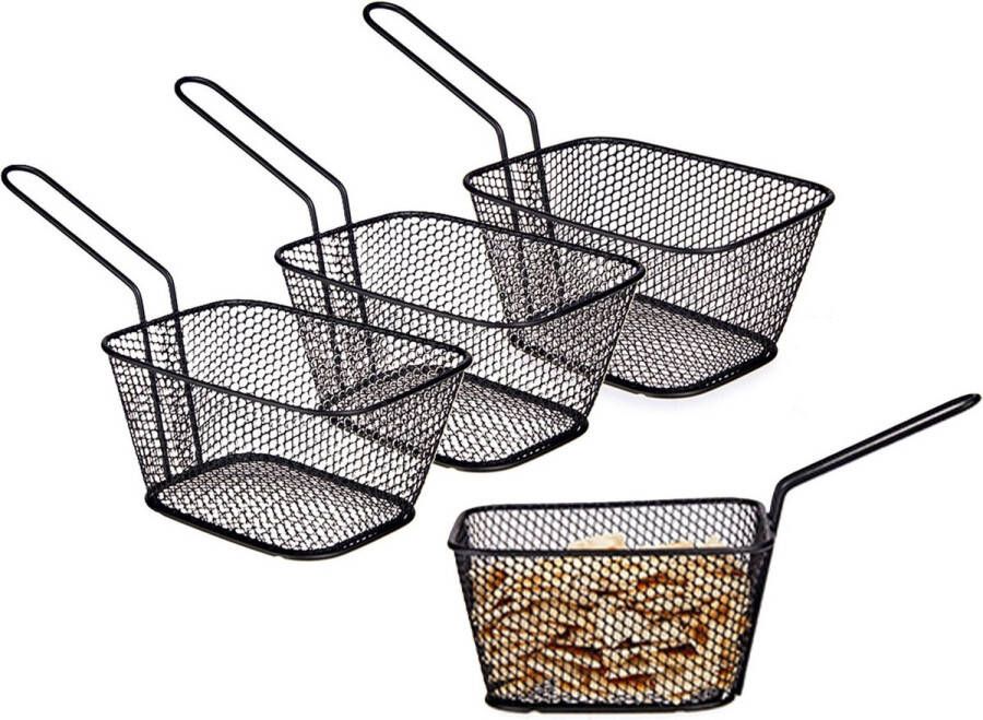 Arte r Patat snack serveermandjes frietmandjes 4x zwart metaal 23 x 11.5 x 7.5 cm Voedsel serveren in een frituurmandje