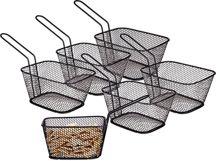Arte r Patat snack serveermandjes frietmandjes 6x zwart metaal 23 x 11.5 x 7.5 cm Voedsel serveren in een frituurmandje
