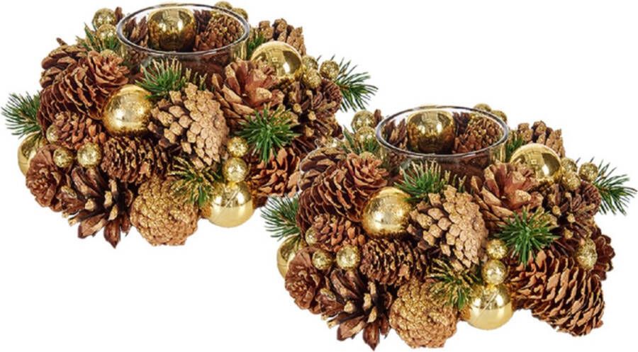 Arte r Set van 2x stuks kerst thema kaarsenhouders ornamenten gold green nature 19 x 19 x 9 cm Tafel decoratie
