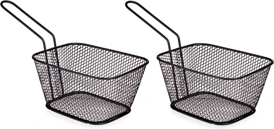 Arte r Set van 6x stuks zwarte patat snack serveermandjes frietmandjes 23 x 11.5 x 7.5 cm Voedsel serveren in een frituurmandje