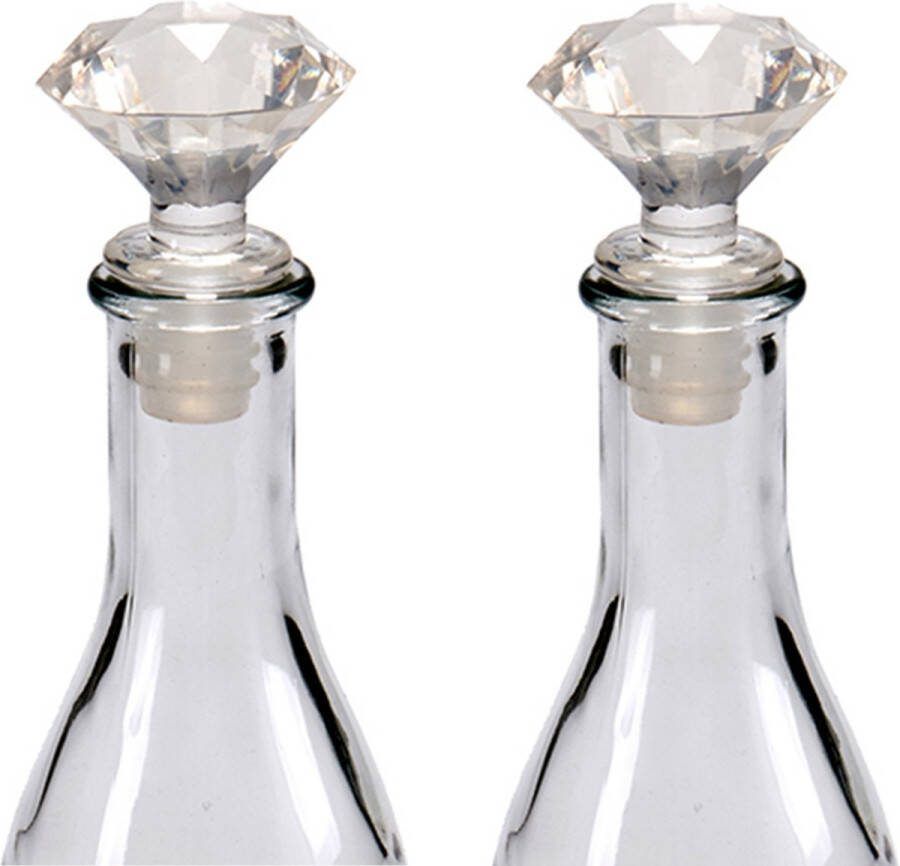 Arte r Wijnstopper flessenstopper 2x kunststof diamant geslepen look 7 x 4 cm