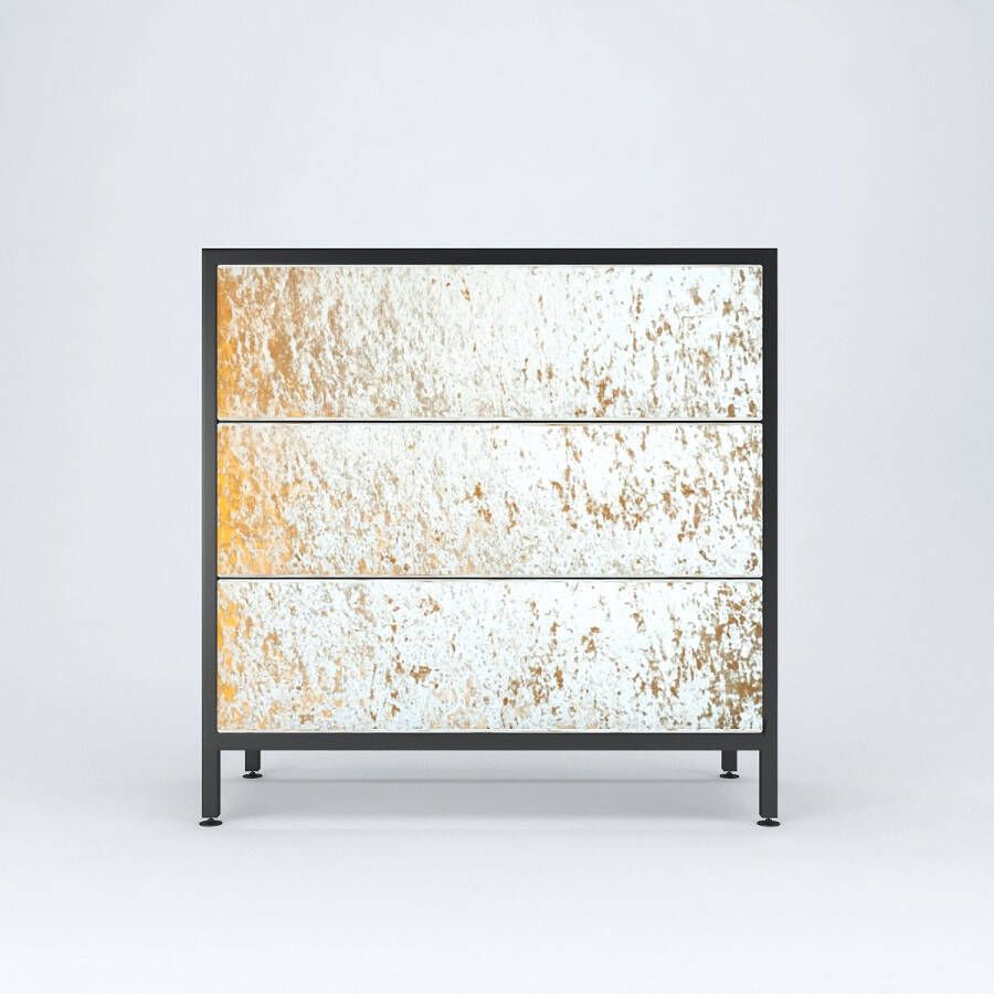 Artframe Furniture Savannah Ladekast Met 3 lades Vanilla Zwart Bruin Metal Glas Stof 90*90*45 cm