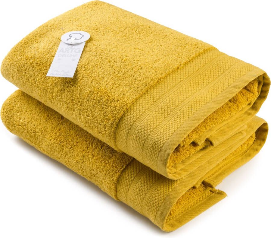 ARTG Towelzz DeLuxe Badhanddoek 70 x 140 cm Mosterdgeel Mustard 700 gram m2 Set 2 stuks