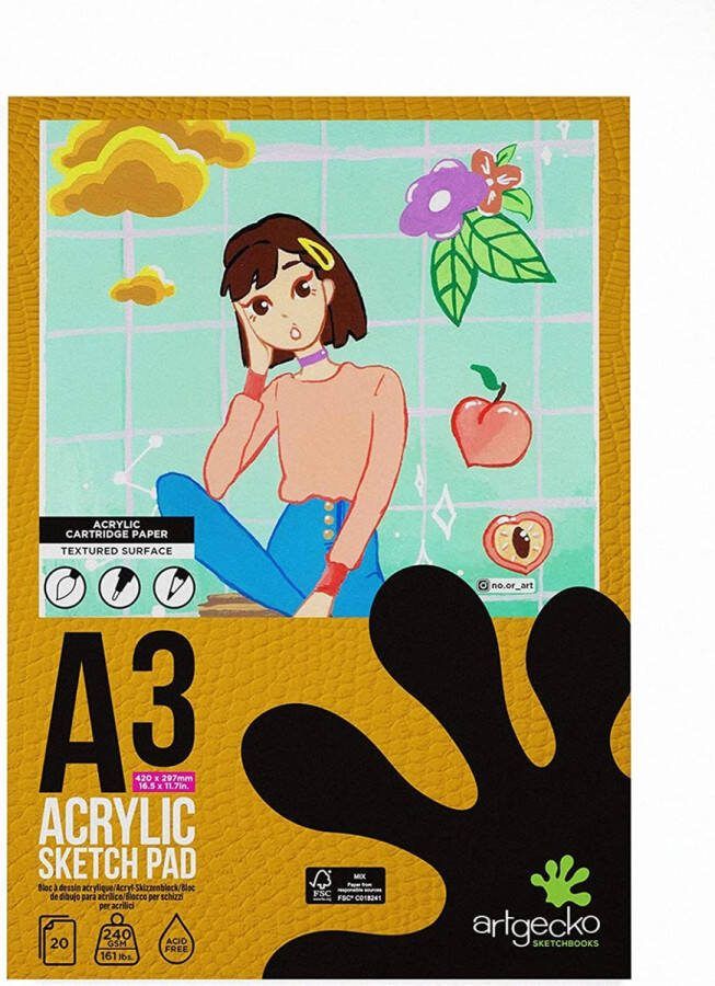 Artgecko Pro Schetsblok A3 Acryl 240gr 20 vel Wit