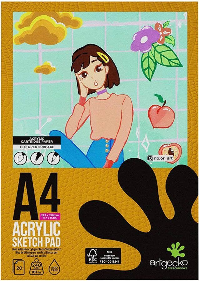 Artgecko Pro Schetsblok A4 Acryl 240gr 20 vel Wit