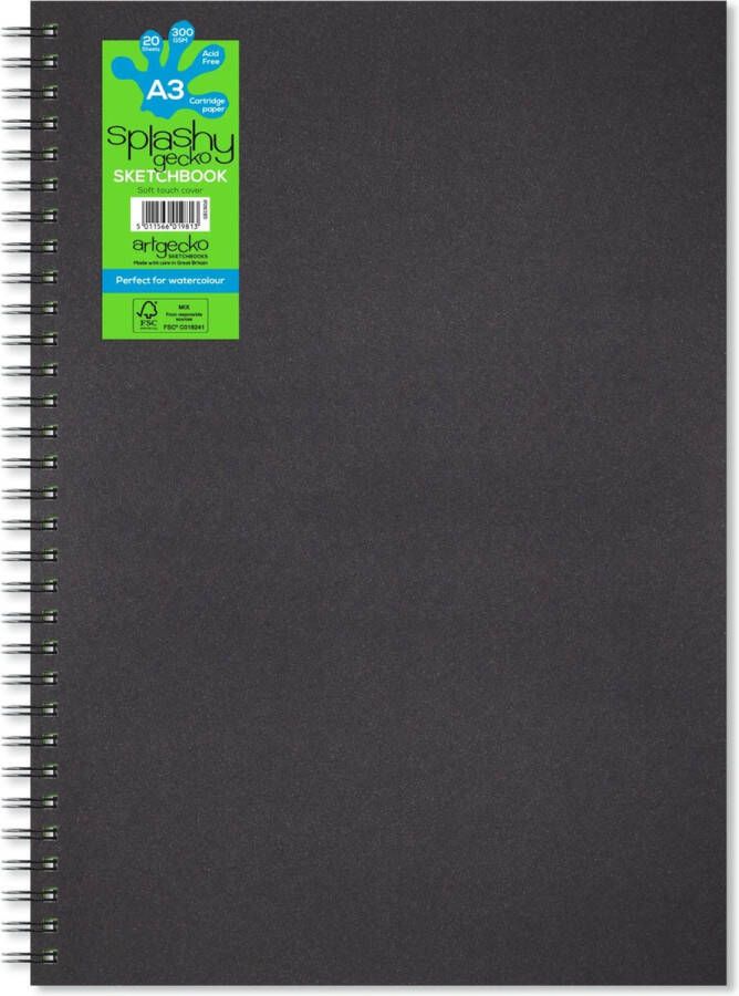 Artgecko Splashy Aqua Spiraal Schetsboek A3 Portret 300gr 20 vel Wit