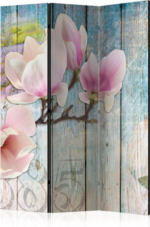 Artgeist Kamerscherm Scheidingswand Vouwscherm Pink Flowers on Wood [Room Dividers] 135x172 Vouwscherm