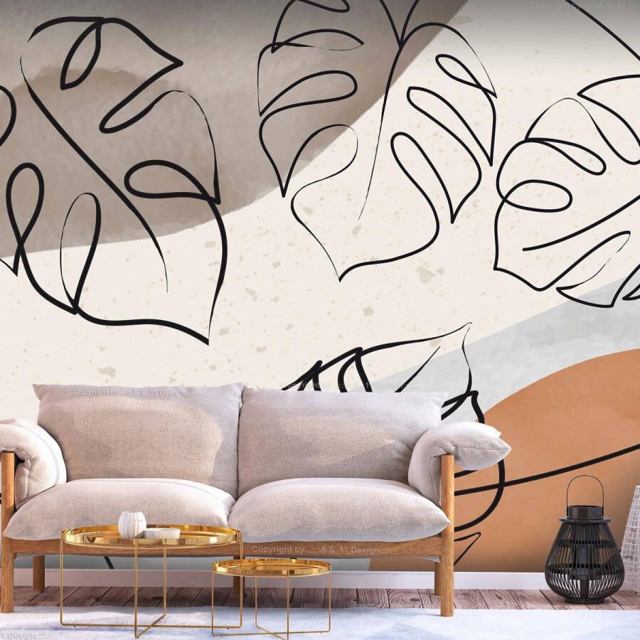 Artgeist Walljar Zelfklevend fotobehang Minimalistic Monstera Leaves 245 x 175 cm