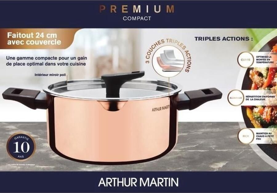 Arthur Martin 24 cm braadpan AM945GT 3 drievoudige actielagen: koper aluminium roestvrij staal Alle warmtebronnen inclusief inductie