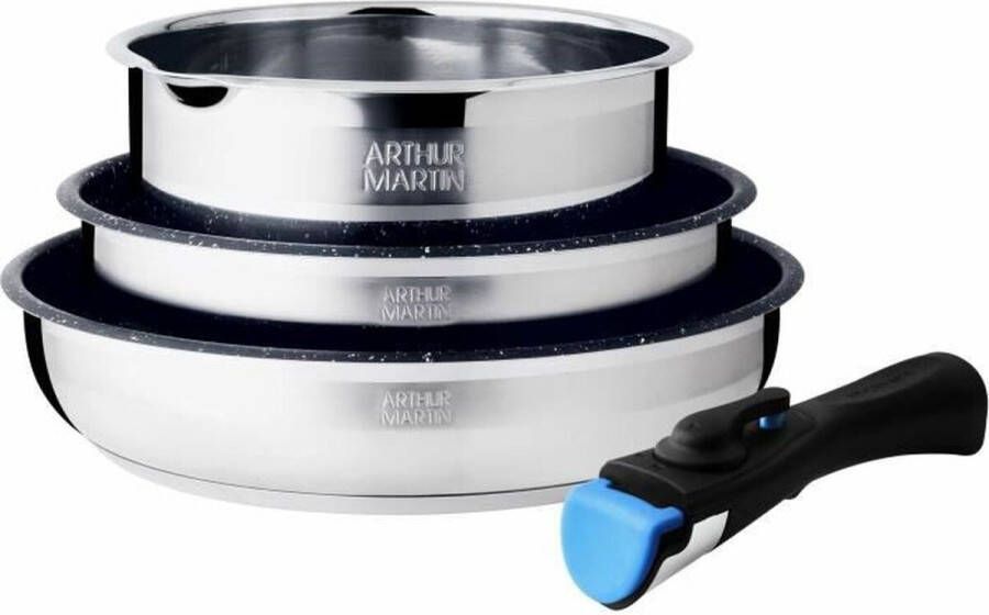 Marlin Arthur Martin AM1732 Set van 4 keukengerei roestvrij staal Verwijderbare handgreep- Alle lichten inclusief inductie