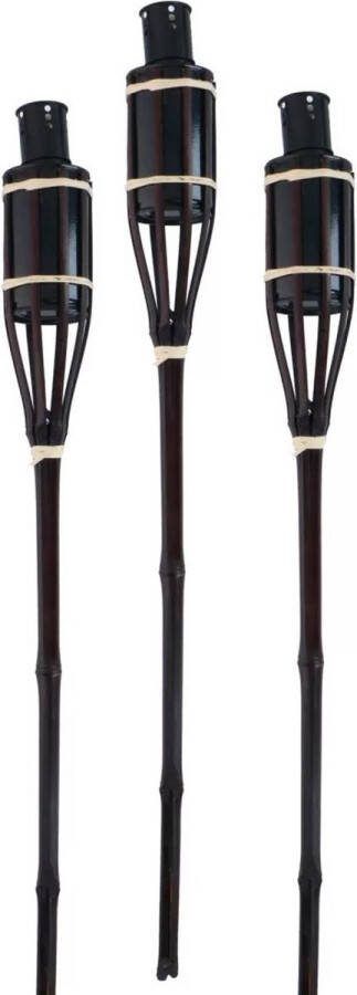 Arti casa Articasa Tuinfakkels voor lampenolie 9x stuks 60 cm bamboe hout buiten navulbaar zwart