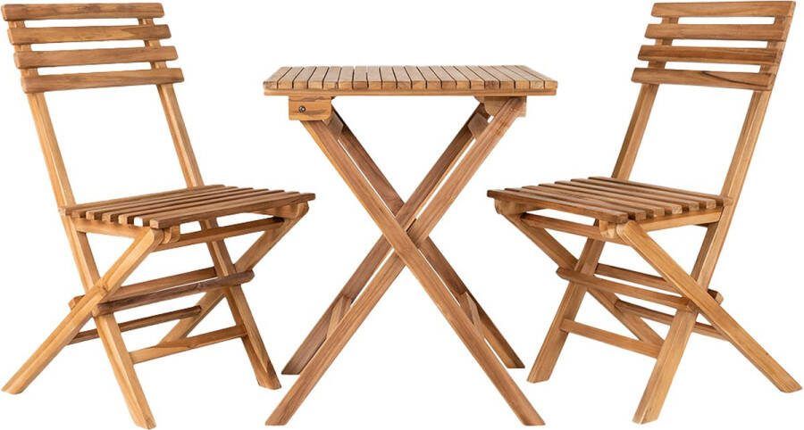 Artichok Lenneke Houten Bistroset Naturel Teakhout Set van 2 Tuinstoelen + Tuintafel Balkonset
