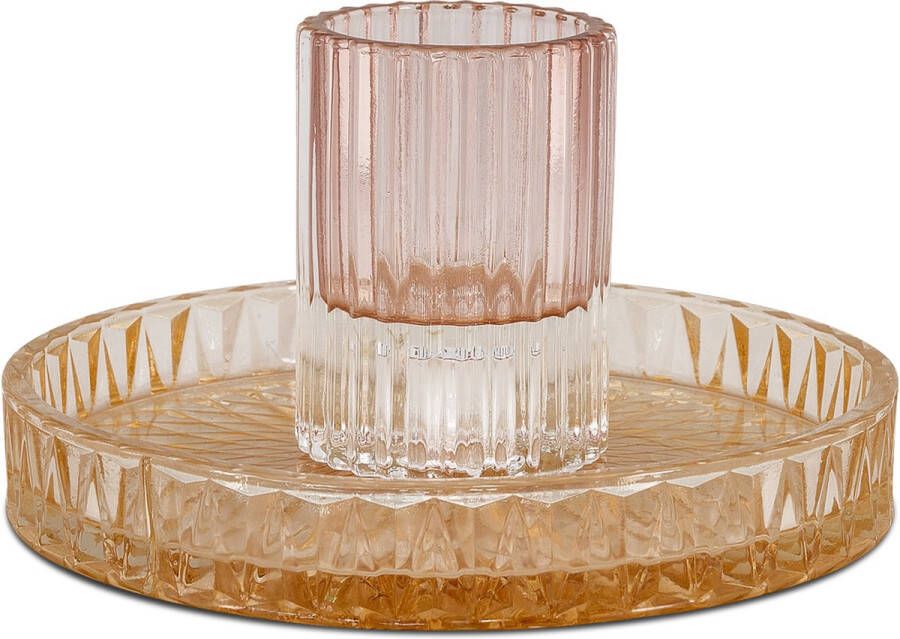 Artichok Pixie glazen kandelaar roze amberbruin Ø16 x 8 5 cm