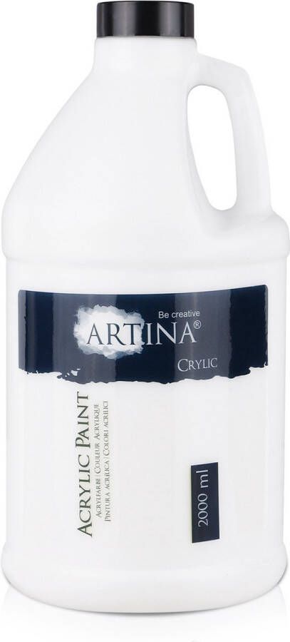 Artina 2l Acrylverf Crylic Wit Titaniumwit Verf Watergebaseerd Acryl Verf 2000ml Fles Titanium White Sterk Gepigmenteerd en Duurzaam