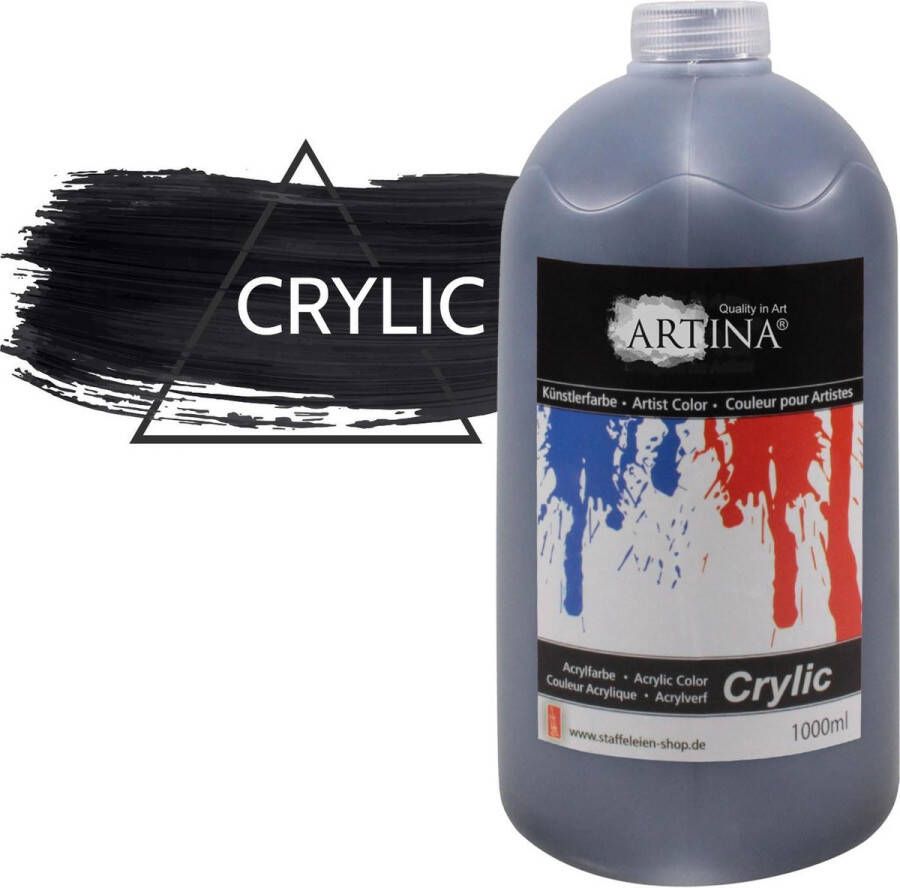 Artina Acrylverf zwart 1000 ml – acryl verf tubes 1L plakkaatverf