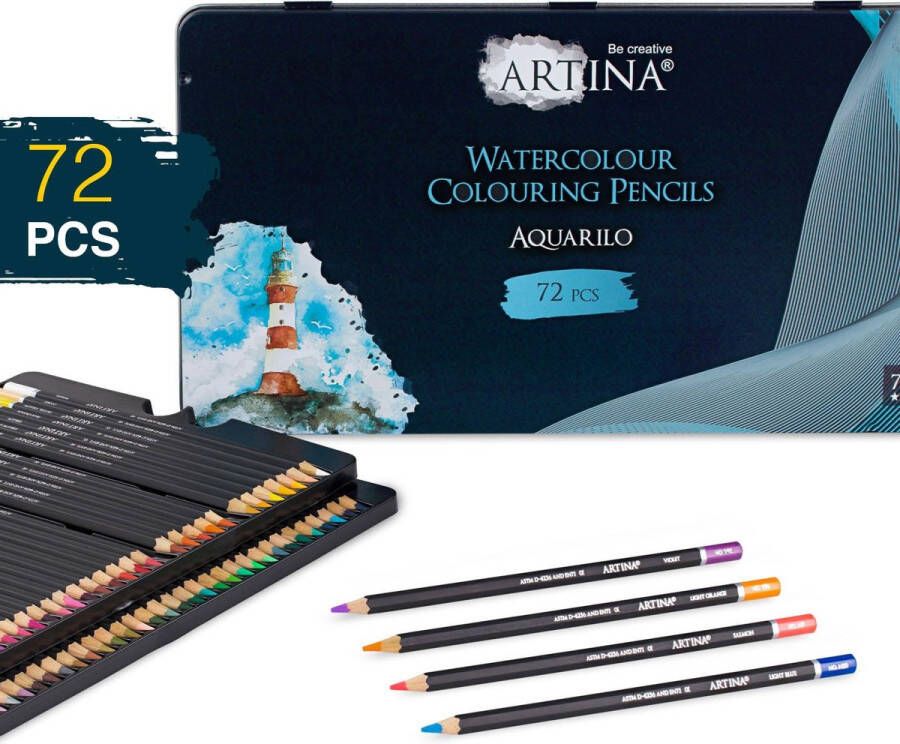 Artina Aquarilo aquarelpotloden set van 72 kleurpotloden FSC gecertificeerde Potloden wateroplosbare houten stiften hoog gepigmenteerd