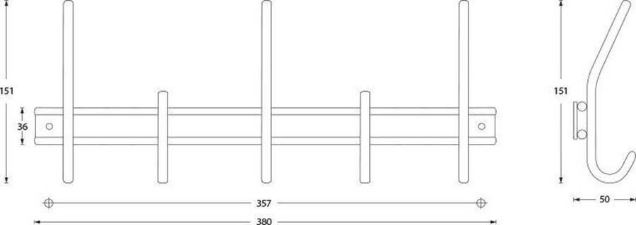 Artitec Wallebroek Intersteel Kapstokhaak 378x155mm 5 haken zwart