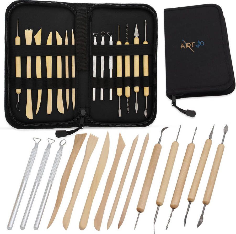 ArtJo 14-delige Klei Gereedschap Pottenbakken Boetseren Boetseer Set Beeldhouwen Boetseergereedschap Spatels Mes Mesjes Mirettes Keramiek Polymeer Boetseerklei Modelleer Kleigereedschap