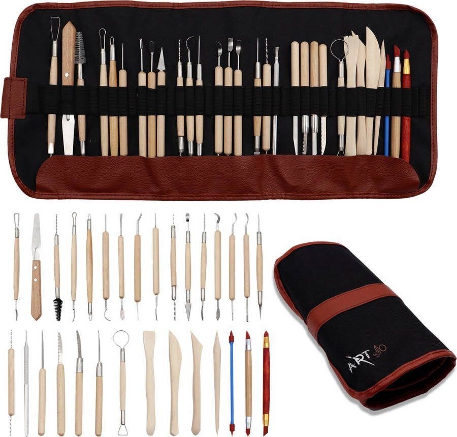 ArtJo Klei Gereedschap Pottenbakken Boetseren Boetseer Set Beeldhouwen voor Kind Kinderen Volwassenen Voor Beginners Boetseergereedschap Met Boetseerspatel Spatels Mes Mesjes Mirettes Keramiek Polymeer Boetseerklei Modelleer – Kleigereedschap