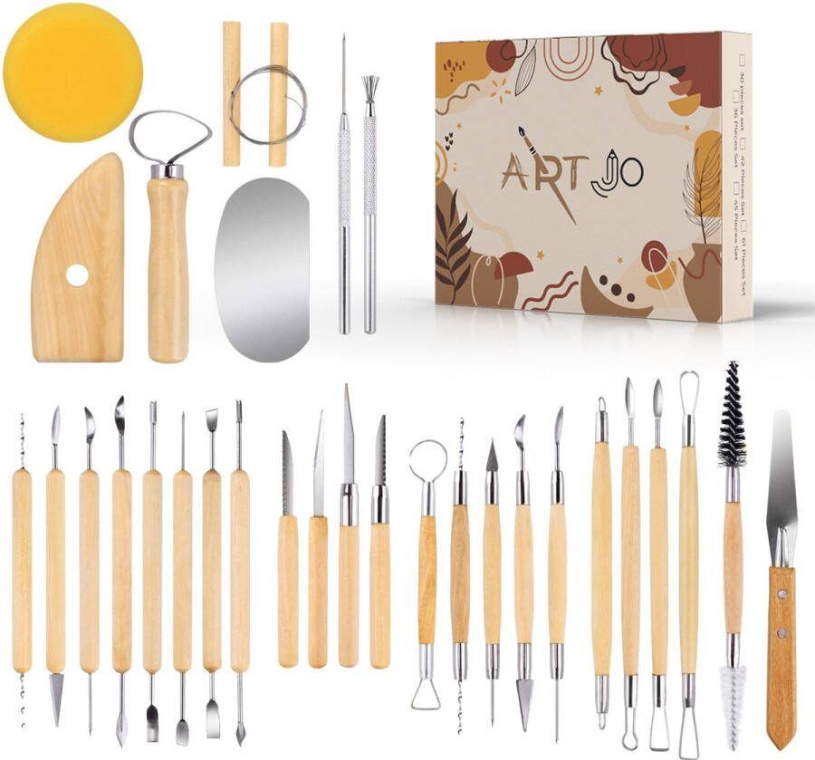 ArtJo Klei Gereedschap Pottenbakken Boetseren Boetseer Set Beeldhouwen voor Kind Kinderen Volwassenen Voor Beginners Boetseergereedschap Met Boetseerspatel Spatels Mes Mesjes Mirettes Keramiek Polymeer Boetseerklei Modelleer – Kleigereedschap