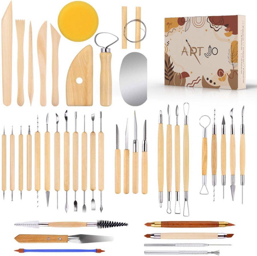 ArtJo 42-delige Klei Gereedschap Pottenbakken Boetseren Boetseer Set Beeldhouwen Boetseergereedschap Spatels Mes Mesjes Mirettes Keramiek Polymeer Boetseerklei Modelleer Kleigereedschap