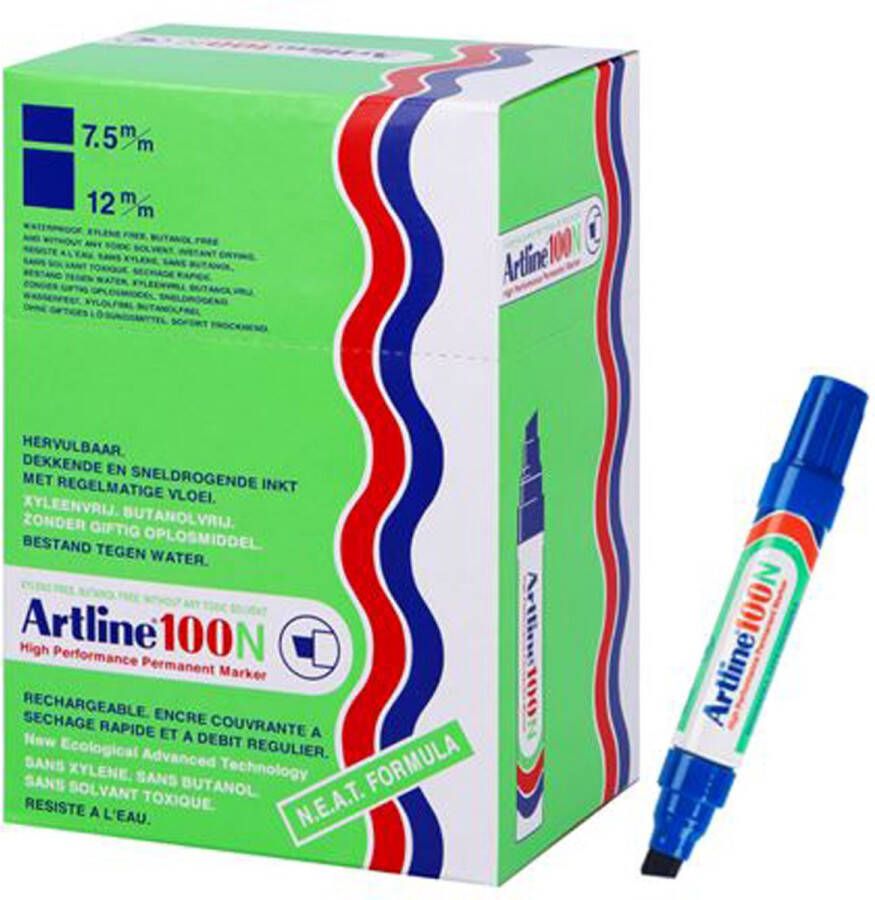 Artline NEAT 100 Permanente Marker Herbruikbaar Schuine Punt 7 5-12mm Blauwe Inkt Waterbestendig Zonder Xyleen
